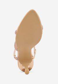 Born2be - Szampańskie Eleganckie Sandały na Szpilce z Cyrkoniowymi Paseczkami Limore. Okazja: na komunię, na randkę, na wesele, na studniówkę, na ślub cywilny. Kolor: złoty. Wzór: aplikacja. Sezon: lato. Obcas: na szpilce. Styl: elegancki. Wysokość obcasa: średni #3