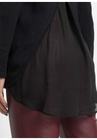 Sweter z koszulową wstawką bonprix czarny. Kolor: czarny. Materiał: szyfon #5