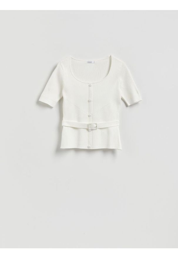 Reserved - Sweter z paskiem - złamana biel. Materiał: dzianina, wiskoza