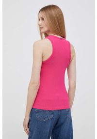 TOMMY HILFIGER - Tommy Hilfiger top damski kolor różowy. Kolor: różowy. Materiał: włókno, dzianina. Długość rękawa: na ramiączkach. Wzór: gładki #4