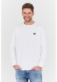Tommy Jeans - TOMMY JEANS Biały męski longsleeve, Rozmiar L. Kolor: biały. Długość rękawa: długi rękaw