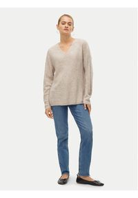 Vero Moda Sweter Crewlefile 10233357 Beżowy Loose Fit. Kolor: beżowy. Materiał: syntetyk #3