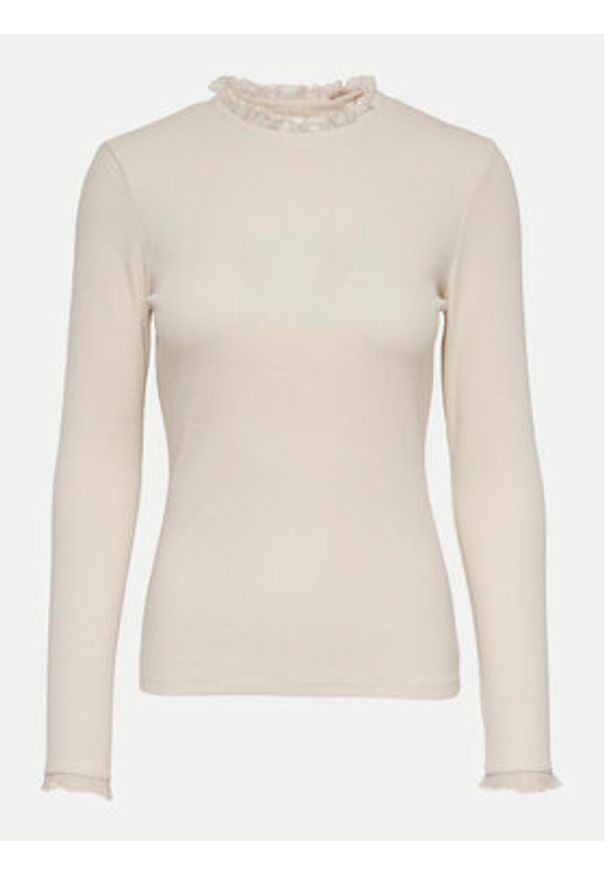 only - ONLY Bluzka Leslie 15277888 Beżowy Regular Fit. Kolor: beżowy. Materiał: bawełna