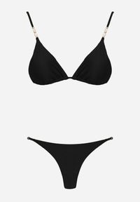 Renee - Czarne Bikini Biustonosz z Wiązaniem na Plecach i Koralikami i Majtki Figi Sheille. Kolekcja: plus size. Kolor: czarny. Wzór: aplikacja, haft #6
