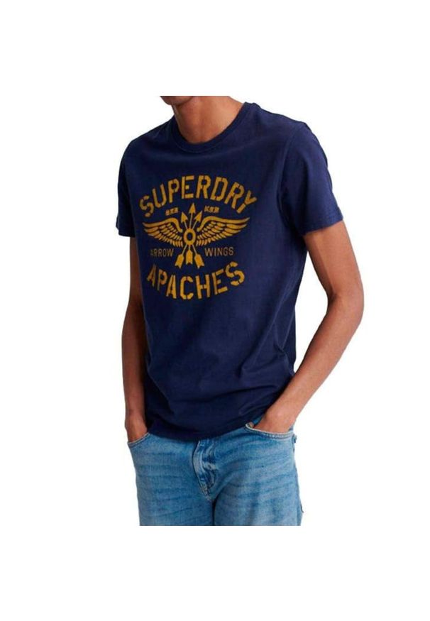 Koszulka turystyczna męska Superdry Military. Kolor: niebieski. Materiał: bawełna. Sport: turystyka piesza