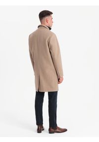 Ombre Clothing - Męski płaszcz jednorzędowy bez podszewki – beżowy V7 - Rozmiar: XXL. Kolor: beżowy. Materiał: poliester, materiał. Wzór: melanż. Styl: elegancki #4