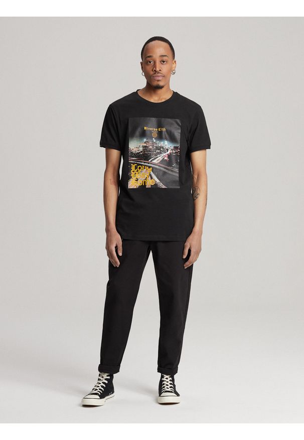 Diverse - T-shirt męski z nadrukiem JACKALSS C S1820 -. Kolor: czarny. Materiał: bawełna. Wzór: nadruk