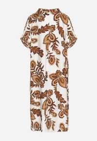 Born2be - Brązowa Sukienka z Wiskozą i Lnem Pudełkowa z Kieszeniami w Kwiatowy Wzór Boho Natundelia. Okazja: na co dzień. Kolor: brązowy. Materiał: len, wiskoza. Wzór: kwiaty. Styl: boho #6