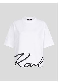 Karl Lagerfeld - KARL LAGERFELD T-Shirt Signature Hem 226W1703 Biały Relaxed Fit. Typ kołnierza: dekolt w karo. Kolor: biały. Materiał: bawełna #3