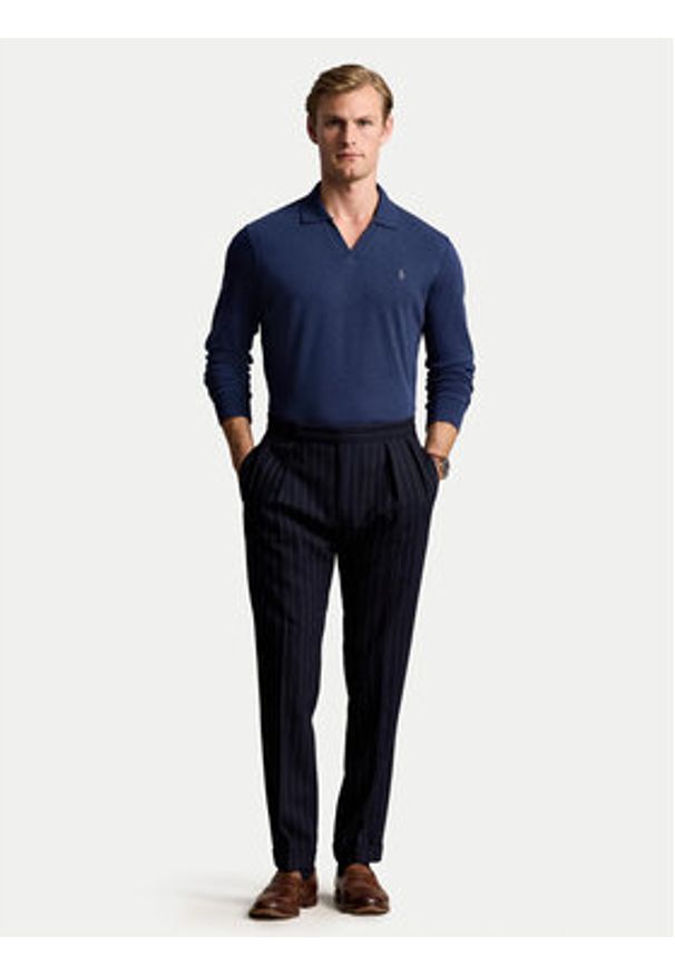 Polo Ralph Lauren Sweter 710922252003 Granatowy Custom Slim Fit. Typ kołnierza: polo. Kolor: niebieski. Materiał: bawełna
