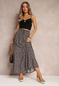 Renee - Czarna Spódnica Maxi Bawełniana w Kwiatowy Wzór Rayegan. Kolor: czarny. Materiał: bawełna. Wzór: kwiaty. Sezon: lato #3