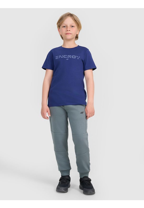 4f - 4F Spodnie dresowe joggery chłopięce - turkusowe 146 (10-11 lat). Okazja: na co dzień. Kolor: turkusowy. Materiał: dresówka. Wzór: gładki, ze splotem. Sezon: lato. Styl: młodzieżowy, casual, sportowy