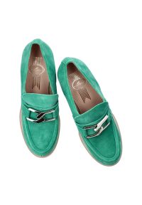 Zielone Półbuty Lemar Damskie Eleganckie Buty. Zapięcie: klamry. Kolor: zielony. Materiał: zamsz. Obcas: na obcasie. Styl: elegancki. Wysokość obcasa: średni #3
