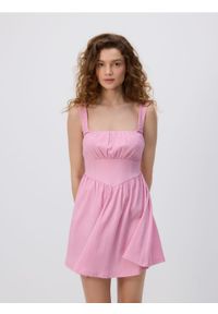 Reserved - Kreszowana sukienka mini - brudny róż. Kolor: różowy. Materiał: dzianina. Długość: mini #1