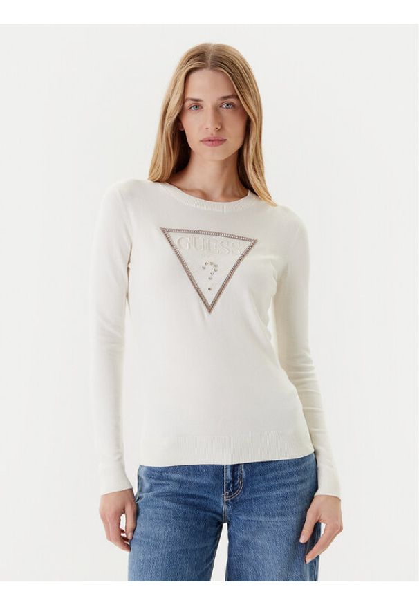 Guess Sweter W5YR23 Z2NQ2 Écru Regular Fit. Materiał: wiskoza