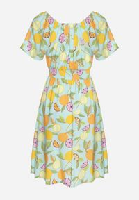 Born2be - Jasnoniebieska Sukienka Hiszpanka z Bawełną i Motywem Cytrusów Avfila. Okazja: na co dzień. Typ kołnierza: dekolt hiszpanka. Kolor: niebieski. Materiał: bawełna. Sezon: lato. Styl: casual, elegancki #3