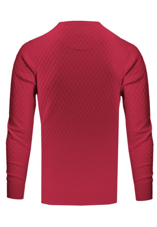 Bawełniany Sweter Męski, Okrągły Dekolt - Pako Jeans - Czerwień, Tkanina z Fakturą. Kolor: czerwony. Materiał: bawełna. Styl: klasyczny, elegancki