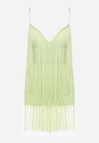 Born2be - Zielony Krótki Kombinezon z Długimi Frędzlami i Regulowanymi Ramiączkami Odenthe. Kolor: zielony. Długość rękawa: na ramiączkach. Długość: krótkie. Wzór: aplikacja #6