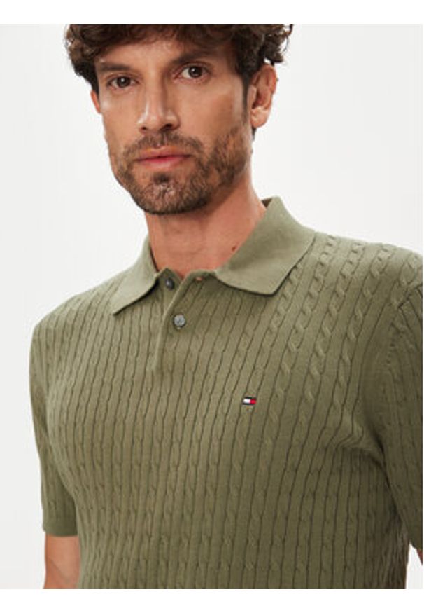 TOMMY HILFIGER - Tommy Hilfiger Polo MW0MW40701 Zielony Regular Fit. Typ kołnierza: polo. Kolor: zielony. Materiał: bawełna
