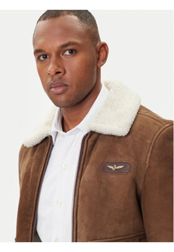 Aeronautica Militare Kurtka skórzana 252PN0163U100893 Brązowy Regular Fit. Kolor: brązowy. Materiał: skóra