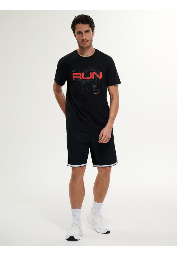 4f - 4F T-shirt regular z nadrukiem męski - czarny M. Okazja: na co dzień. Kolor: czarny. Materiał: jeans, materiał, dresówka, bawełna. Wzór: nadruk. Styl: casual, klasyczny