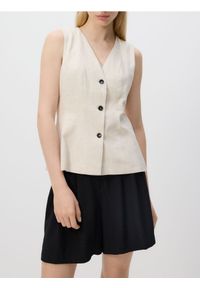 Reserved - Kamizelka z dodatkiem lnu - złamana biel. Materiał: len #1