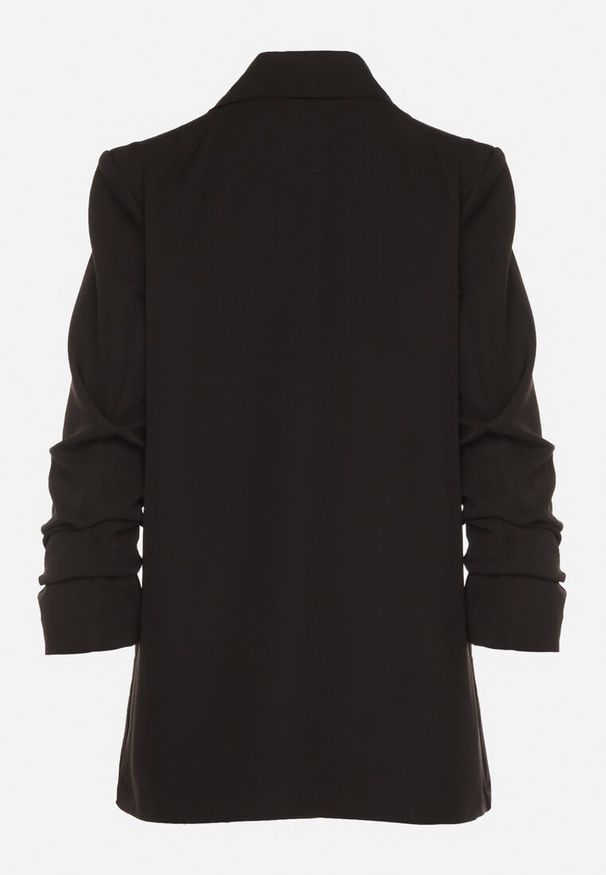 Born2be - Czarna Niezapinana Marynarka Pudełkowa z Wiskozą z Marszczonymi Rękawami Feniravia. Okazja: do pracy, na spotkanie biznesowe. Kolor: czarny. Materiał: wiskoza. Styl: biznesowy