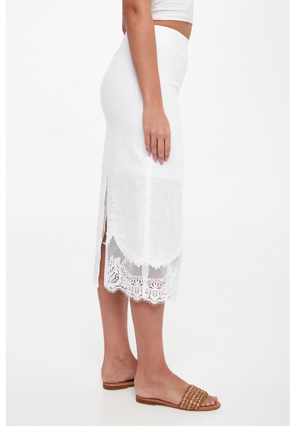 Twinset Milano - Spódnica lniana z koronką TWINSET. Materiał: len, koronka. Wzór: koronka