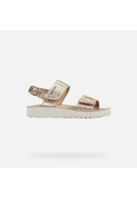 Geox - Sandały GEOX J SANDAL COSTAREI GI Złoty. Kolor: żółty. Materiał: syntetyk, skóra. Styl: sportowy. Sport: turystyka piesza