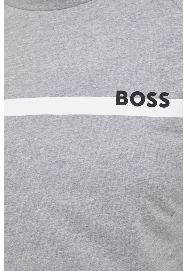BOSS - Boss bluza bawełniana kolor szary z nadrukiem. Okazja: na co dzień. Kolor: szary. Materiał: bawełna. Długość rękawa: raglanowy rękaw. Wzór: nadruk. Styl: casual
