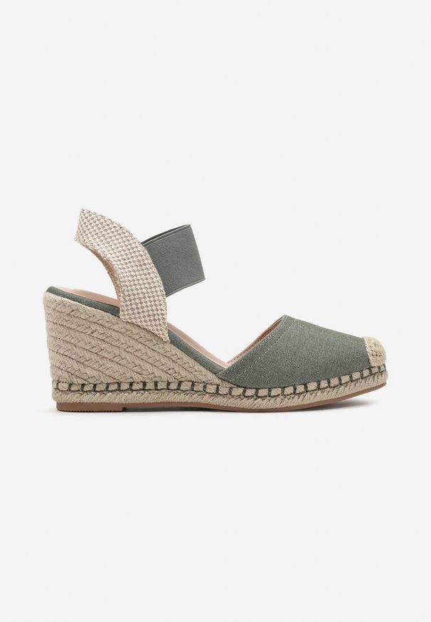 Born2be - Zielone Sandały z Plecionką na Koturnie w Stylu Espadryli Laxisa. Kolor: zielony. Sezon: lato. Obcas: na koturnie