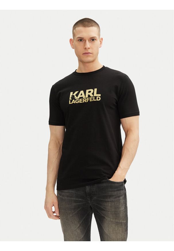 Karl Lagerfeld - KARL LAGERFELD T-Shirt 755087 552235 Czarny Regular Fit. Typ kołnierza: dekolt w karo. Kolor: czarny. Materiał: bawełna