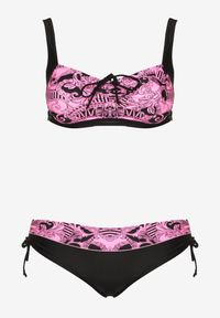 Born2be - Różowe Bikini ze Ściągaczami Biustonosz i Majtki Figi Miladenna. Kolekcja: plus size. Kolor: różowy. Materiał: len. Wzór: aplikacja #4