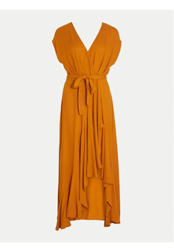 Vila Sukienka codzienna Henrisse 14096205 Pomarańczowy Regular Fit. Okazja: na co dzień. Kolor: pomarańczowy. Materiał: wiskoza. Typ sukienki: proste. Styl: casual