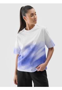 4f - 4F T-shirt oversize z nadrukiem damski - niebieski L. Okazja: na co dzień. Kolor: niebieski. Materiał: bawełna, jersey, dzianina. Wzór: nadruk. Styl: sportowy, klasyczny, casual