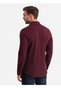 Ombre Clothing - Bawełniana męska koszula REGULAR z dzianiny single jersey - bordowa V3 OM-SHCS-0138 - XXL. Kolor: czerwony. Materiał: bawełna, dzianina, jersey. Wzór: haft, kolorowy #5