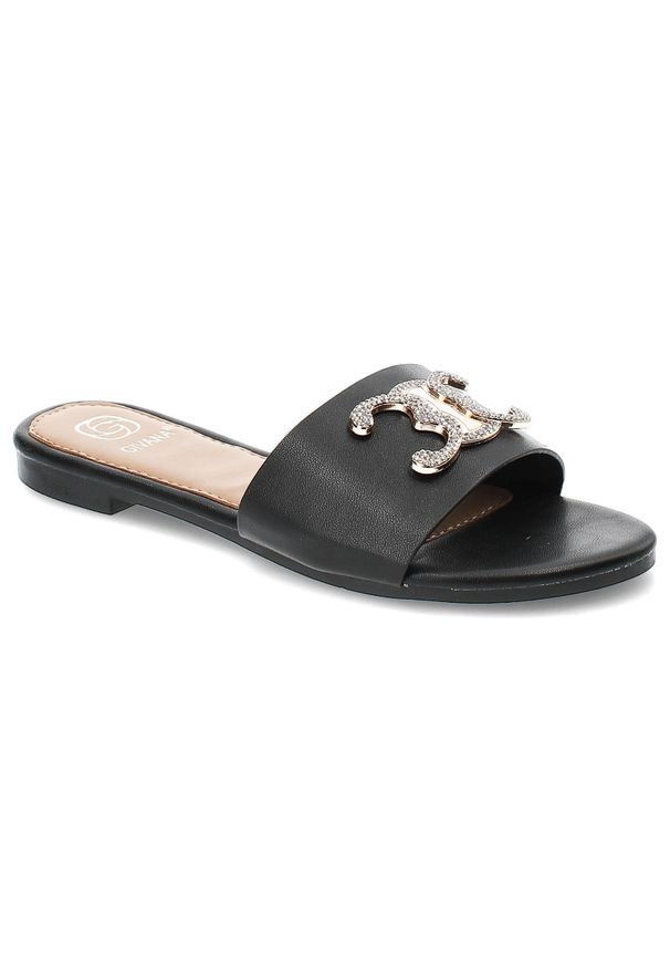 Czarne Klapki Givana Modne Obuwie Damskie. Okazja: na co dzień. Kolor: czarny. Materiał: jeans, materiał. Sezon: lato. Styl: casual, elegancki