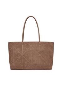 Calvin Klein Torebka Emblem Aop Embossed Suede Tote LV04F3334G Beżowy. Kolor: beżowy. Materiał: skórzane, zamszowe #3