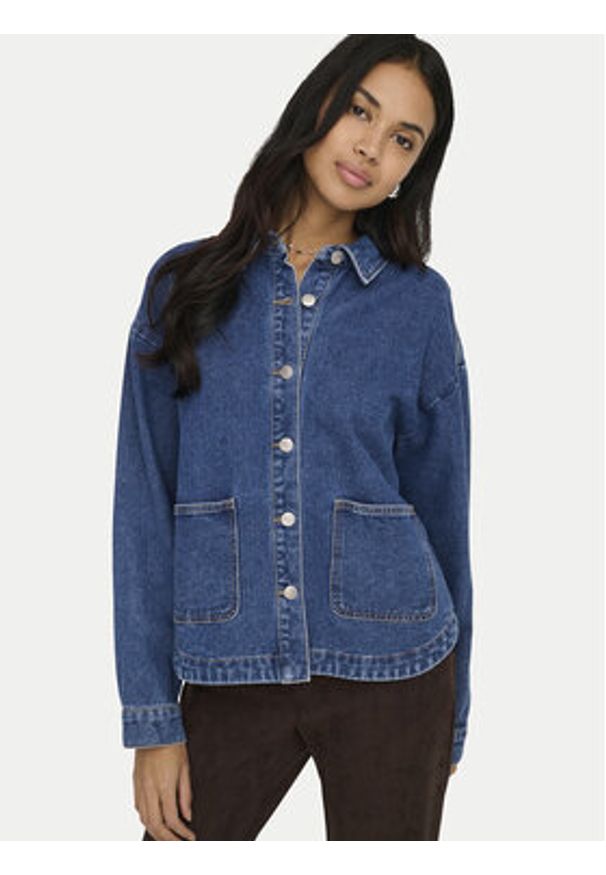 only - ONLY Kurtka jeansowa Lara 15372651 Granatowy Regular Fit. Kolor: niebieski. Materiał: bawełna