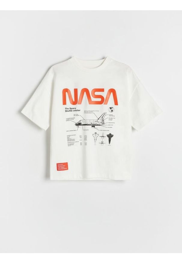 Reserved - T-shirt oversize NASA - złamana biel. Materiał: bawełna, dzianina