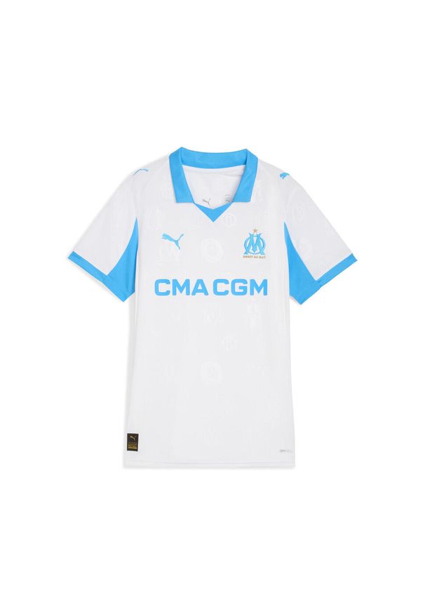 Puma - Damska koszulka domowa Olympique Marsylia 25/26 PUMA White Bleu Azur Blue. Kolor: biały, wielokolorowy, niebieski