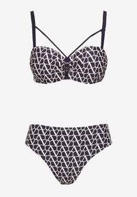 Born2be - Granatowe Bikini Biustonosz z Ozdobnymi Paskami i Majtki Figi Linadora. Kolor: niebieski. Wzór: haft #4