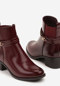 Born2be - Bordowe Botki Sztyblety z Metalicznymi Ozdobami Falavela. Okazja: na co dzień. Zapięcie: zamek. Kolor: czerwony. Wzór: aplikacja. Styl: casual, elegancki #5