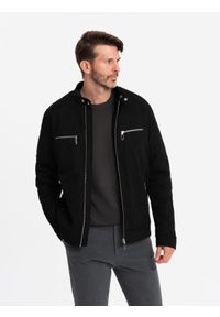 Ombre Clothing - Kurtka męska typu biker ze stójką i kieszeniami – czarna V2 - Rozmiar: XXL. Okazja: na co dzień. Typ kołnierza: kołnierzyk stójkowy. Kolor: czarny. Materiał: syntetyk, tkanina, poliester, materiał. Wzór: ze splotem. Styl: casual