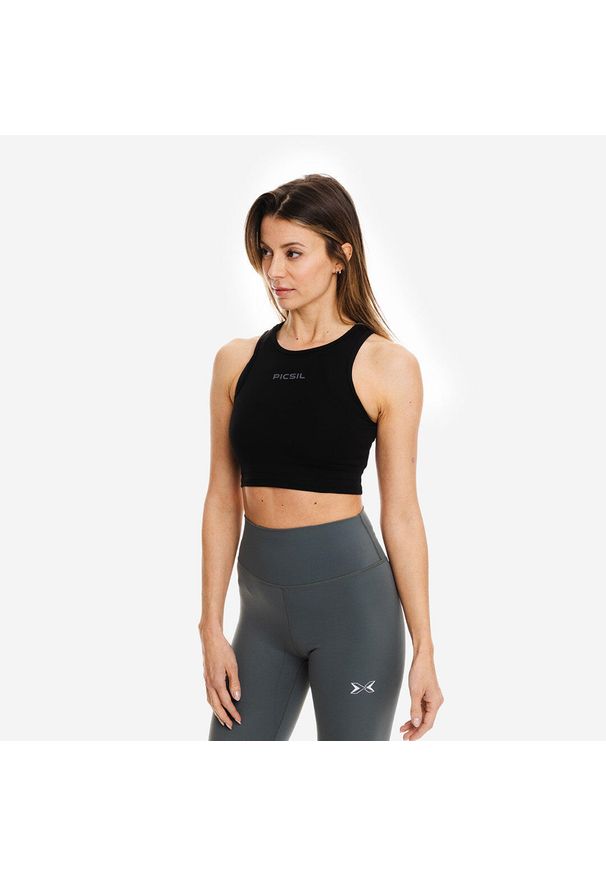 Dopasowany crop top damski PICSIL. Kolor: czarny. Długość rękawa: bez rękawów. Sport: fitness