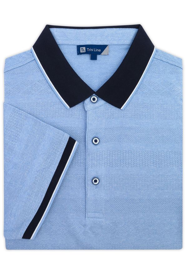 Lanieri Fashion - Męska błękitna koszulka polo - przewiewna KP18. Typ kołnierza: polo. Kolor: niebieski. Materiał: bawełna, poliester, materiał. Długość: krótkie