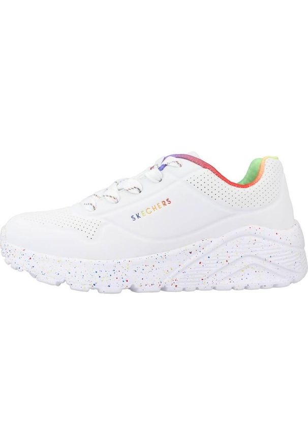 skechers - Buty do chodzenia dla dzieci Skechers Uno Lite Rainbow Speckle. Zapięcie: sznurówki. Kolor: biały. Materiał: guma, materiał, syntetyk. Szerokość cholewki: normalna. Sport: turystyka piesza