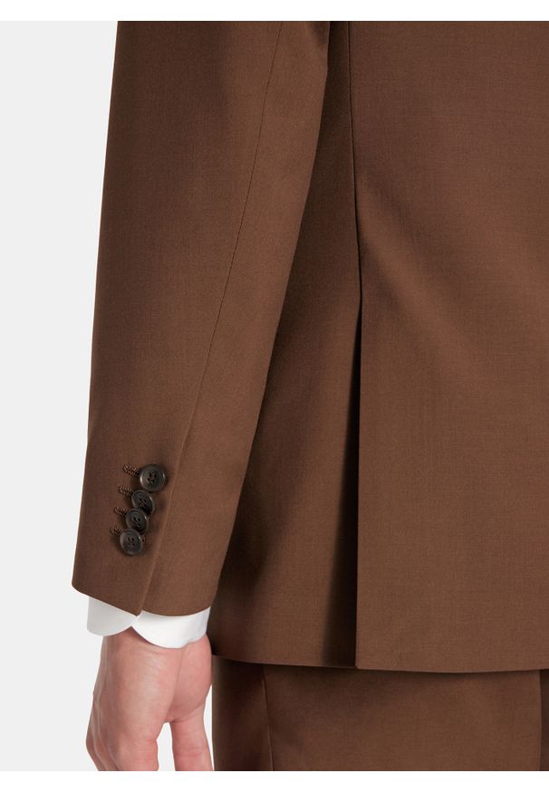 Pako Lorente - PAKO LORENTE - Gładka brązowa marynarka garniturowa. Okazja: na spotkanie biznesowe. Kolor: brązowy. Materiał: wiskoza, poliester, elastan. Wzór: gładki. Styl: młodzieżowy, biznesowy
