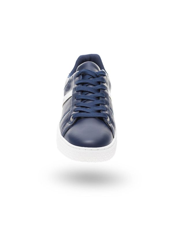 Granatowe sneakersy Versace Jeans ze srebrnymi wstawkami. Kolor: srebrny, niebieski, wielokolorowy