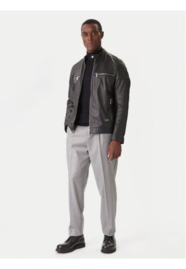 Karl Lagerfeld - KARL LAGERFELD Kurtka skórzana 555022 554421 Czarny Slim Fit. Typ kołnierza: dekolt w karo. Kolor: czarny. Materiał: skóra